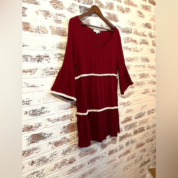 Umgee USA Bell Sleeve Dress Gauze Cotton Christmas Red White A Line Size XL - Picture 5 of 11